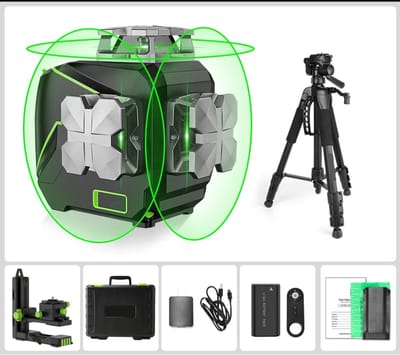3D Cross Line Laser Waterpas – Laser Waterpas – Zelfnivellerend – Groen Licht – Bluetooth Connectiviteit – IP54 Bescherming – Oplaadbare Batterij - Statief