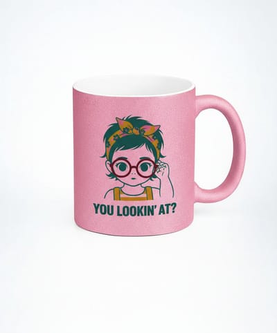 Roze Glitter Mok - You Lookin' At? - Uniek Design Koffiemok