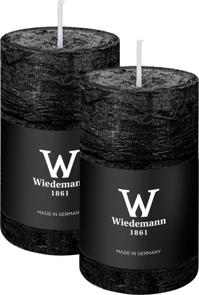 Wiedemann Cilinderkaars/stompkaars - 2x - rustieke kaars - zwart - 6 x 9 cm - 30 branduren