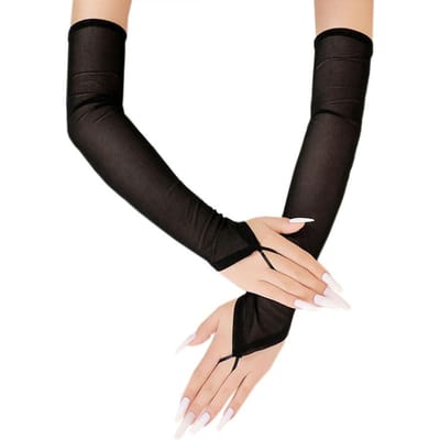 48 cm Elasticiteit Transparant Gaas Haak Vingerhandschoenen Dames Rijden Zonwering Etiquette Cosplay Feest Sexy Vingerloze Lange Handschoenen black