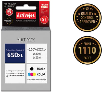 Activejet AH-M650RX inkt (vervanging HP 650 CZ101AE/CZ102AE; Premium; 1 x 20 ml, 1 x 21 ml; zwart, kleur)