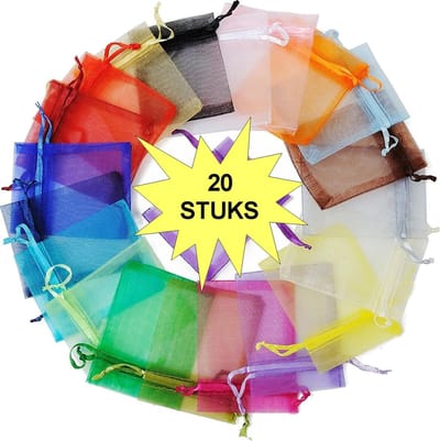 Fako Bijoux - 20 Organza Zakjes - 10x15cm - Feestzakjes - Snoepzakjes - Cadeauzakjes - Uitdeelzakjes - Sieradenzakjes - Kleuren Mix - 10x15 cm - 20 Stuks