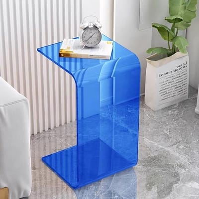 Bijzettafel Acryl - C Tafel Banktafel - Woonkamer Kantoor - Eenvoudig Schoon te Maken - 30x30x65cm - Blauw
