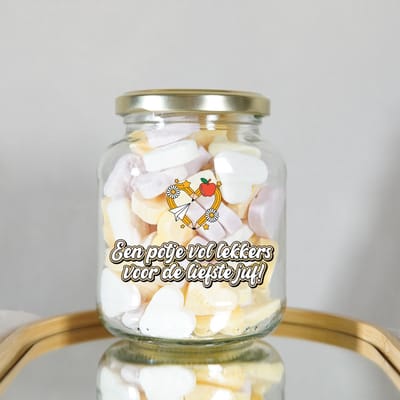 Juf Cadeau – Snoeppot met Harde Hartjes Snoep – Juf Bedankt Cadeau – Cadeau Juf Einde Schooljaar – Juf Cadeautjes Bedankt – 200 Gram