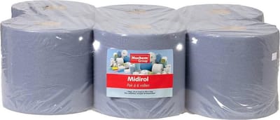 Blauwe Handdoekrol Midi 6 stuks – 1 laags, 300 m (hygiëne rol blauw) | Poetsrollen