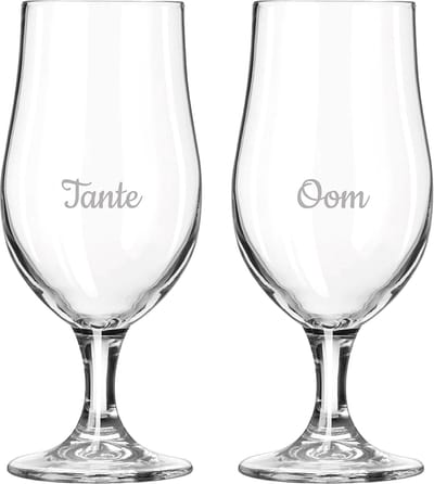 Gegraveerde bierglas op voet 49cl Tante & Oom