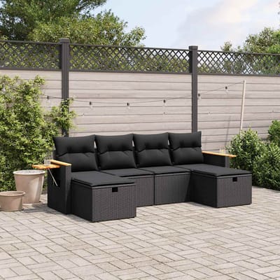 vidaXL - 6-delige - Loungeset - met - kussens - poly - rattan - zwart