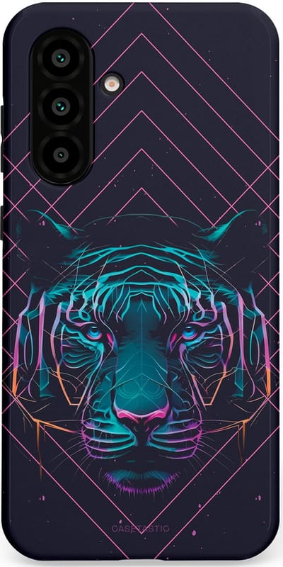 Casetastic hoesje geschikt voor Samsung Galaxy A36 / Samsung Galaxy A56 - Dubbellaagse bescherming - Neon Tijger - Fashion Case - Donkerblauw