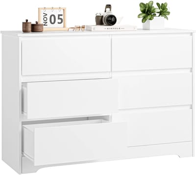 ITRONIQ Ladekast 6 Laden - Dressoir Kast Wit - Opbergkast Slaapkamer Woonkamer - Modern Design - Ruimtebesparend - 120x40x82 CM -