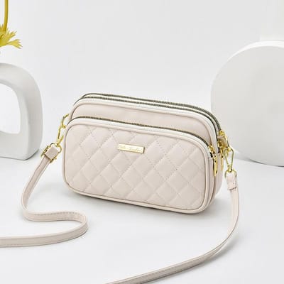 Mode Ruit Kleine Telefoon Tas voor Vrouwen Zacht Leer Crossbody Tas Drie Laags Schouder Messenger Tas 23x6x15cm wit