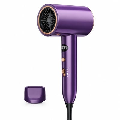 Föhn - paars 2000 W 220 V - digitaal display en warme/koude lucht - 3 snelheden voor thuis, studentenkamer en salon - concentratormondstuk