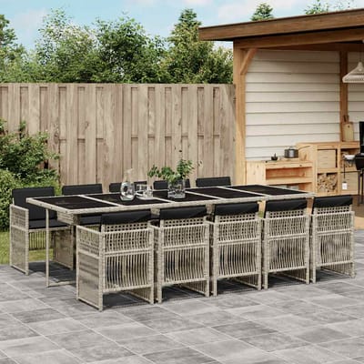 vidaXL - 11-delige - Tuinset - met - kussens - poly - rattan - lichtgrijs