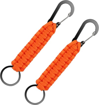 Thijox - Mabor 2 stuks paracord sleutelhanger oranje, gevlochten karabijnhaak, korte sleutelband 15,5 cm voor outdoor bergbeklimmen, kamperen en wande