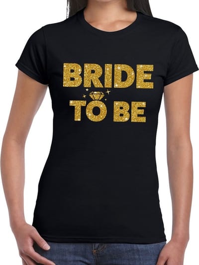 Bride to Be - tekst t-shirt - zwart - met gouden glitter letters - dames - Vrijgezellenfeest kleding XS