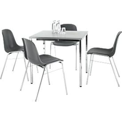 Voordelige set 4 BETA stapelstoelen- antraciet + vergadertafel - B 800 x D 800 mm - lichtgrijs