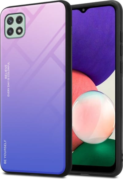 Cadorabo Hoesje geschikt voor Samsung Galaxy A22 5G in ROZE - BLAUW - Tweekleurige beschermhoes van TPU-silicone Case Cover en achterzijde van gehard glas