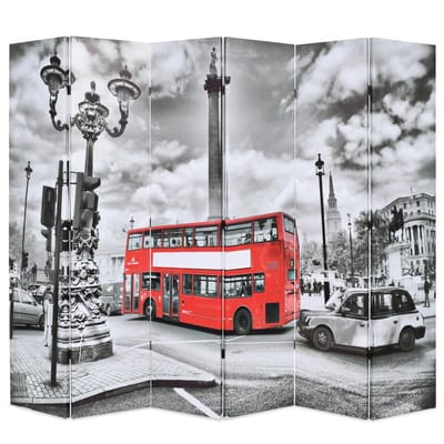 vidaXL - Kamerscherm - inklapbaar - Londen - bus - 228x170 - cm - zwart - en - wit