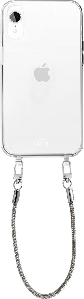 xoxo Wildhearts silicone case met koord - Transparant telefoonhoesje met koord - telefoonketting - Silver Diamonds - Cord Case - geschikt voor Apple iPhone XR hoesje - Diamanten ketting - diamant - steentjes - zilver