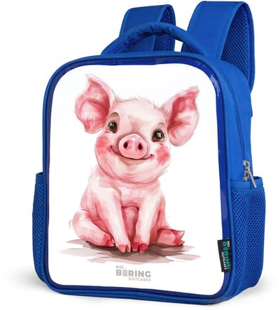 NoBoringSuitcases.com® - Rugzak blauw - Schooltas jongens - Roze baby varken - Kinder rugtas jongen - Boekentas kind - Kinderrugzak voor school - Schoolrugzak