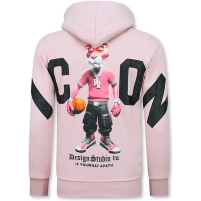 Oversized Hoodie Heren met Capuchon - ICON Panther Print - Dik Geweven - 5795 - Roze