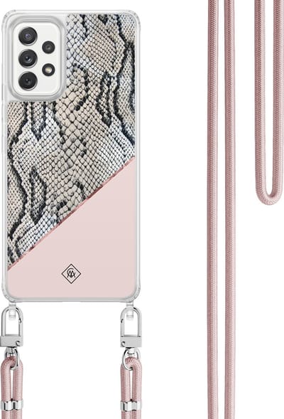 Casimoda® hoesje met koord - Geschikt voor Samsung A52(s) - Snake Print - Afneembaar koord - TPU/polycarbonaat - Roze