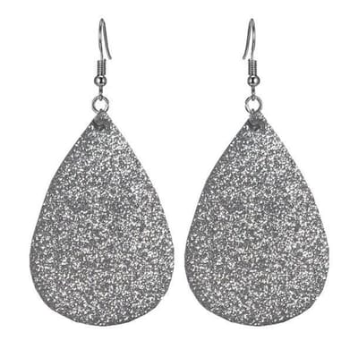 Fako Bijoux® - Oorbellen - Druppel - Glitter - Kunstleer - Zilver Licht