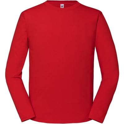 Fruit of the Loom Heren Iconic 195 Premium Ringspun Cotton T-shirt met lange mouwen (Rood)