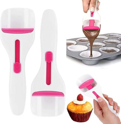 Beslagschep voor Cupcakes en Cakeporties - 2 stuks - Anti-aanbak - Met Steunpootjes - ABS+TPE - Wit/Rood