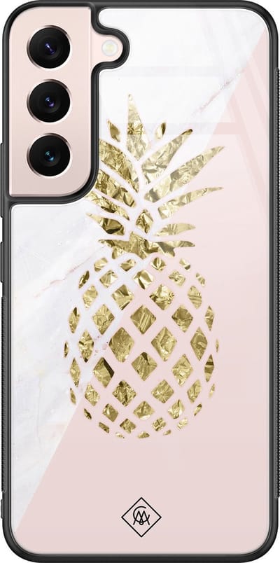 Casimoda® hoesje - Geschikt voor Samsung Galaxy S22 - Ananas - Luxe Hard Case Zwart - Backcover telefoonhoesje - Roze