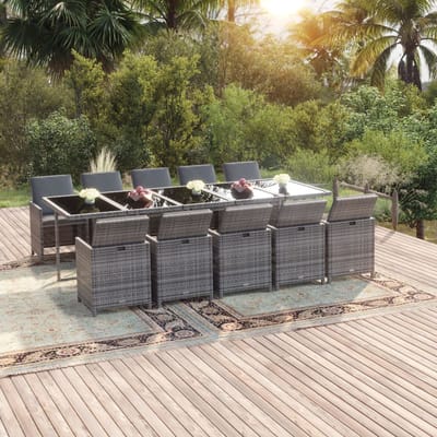 vidaXL - 11-delige - Tuinset - met - kussens - poly - rattan - grijs