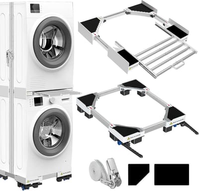 Universeel Aansluitframe voor Wasdroger en Wasmachine met Verstelbare Remmen en Transportwielen