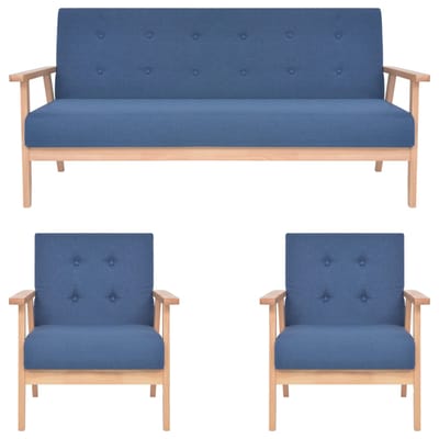 vidaXL - 3-delig - Bankstel - stof - blauw