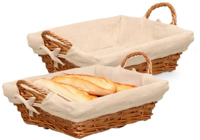 Kipit Storage Rieten mand - 2x - gevlochten riet - bruin - 35 x 28 x 13 cm - broodmand - serveermand