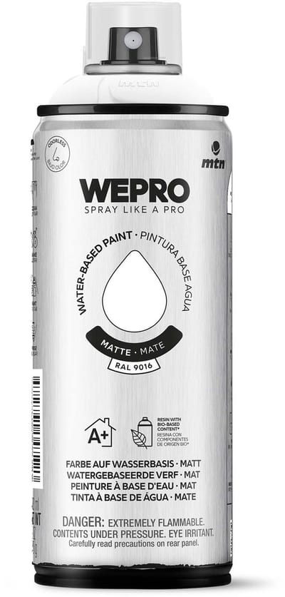 Spuitbus Ral 9016 Wit Mat MTN WEPRO WATER-BASED PAINT 400ML