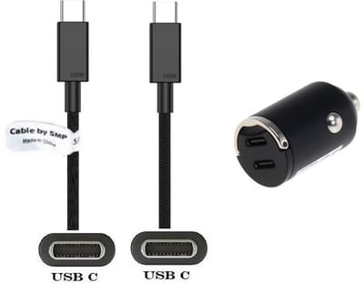 OneOne auto snellader met 2 poorten + 3,0m sterke USB C naar C kabel. 40W (2x 20W) lader. Autolader adapter past op Samsung Galaxy Z Fold, F42, M10s, M11, M15, M1, Flip, M22, M23, M55s, M05, M53, M62, Quantum
