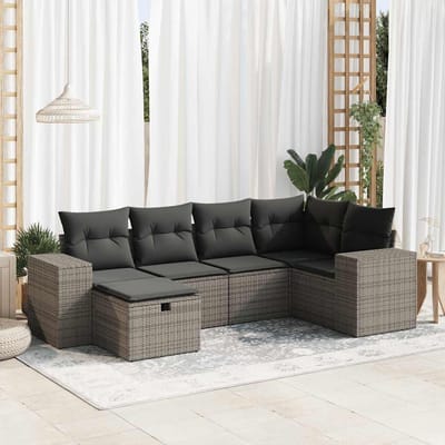 vidaXL - 6-delige - Loungeset - met - kussens - poly - rattan - grijs