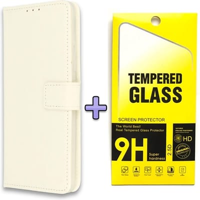 HB Hoesje Geschikt voor Samsung Galaxy A42 5G - Wit - Portemonnee Book Case - Pasjeshouder en Magneetlipje + Tempered Glazen Screenprotector