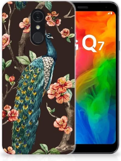 LG Q7 TPU Hoesje Pauw met Bloemen