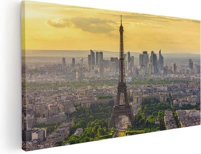 Artaza Canvas Schilderij Parijs - 40x20 cm - Klein - Wanddecoratie Eiffeltoren - Muurdecoratie Skyline - Schilderijen Op Canvas Zonsondergang