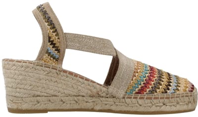 Espadrille met middelhoge sleehak van veelkleurig raffia | TERRA-NM