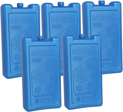Gerimport Koelelement - 5x - dik - 500 ml - 9,5 x 17,5 x 4 cm - blauw - kunststof - voor grote koeltas en koekbox