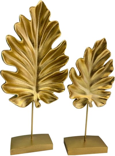 Bamyum 2st Sycamore Bladeren Sculptuur Goud Kleur Modern Deco Figuur Decoratie Woonkamer Geschenken Slaapkamer Plank Decoratie Slaapkamer Tafel Decoratie Boekenplank Object