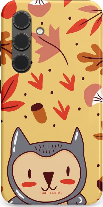 Casetastic hoesje geschikt voor Samsung Galaxy S24 - Dubbellaagse bescherming - Uil in het woud - Fashion Case - Goud Terracotta Zand Rood