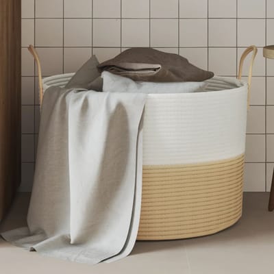 vidaXL - Opbergmand - Ø - 51x33 - cm - katoen - beige - en - wit
