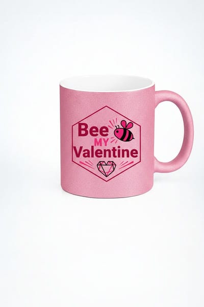 Valentijn Mok Roze Glitter 'Bee My Valentine' | Liefde Bijen Design Cadeau