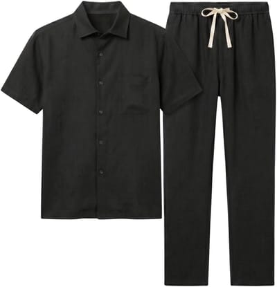 Oversized Zomerset Heren - Linnen Broek Heren - Linnen Overhemd Heren - GB7165 - Zwart - Maat XXL