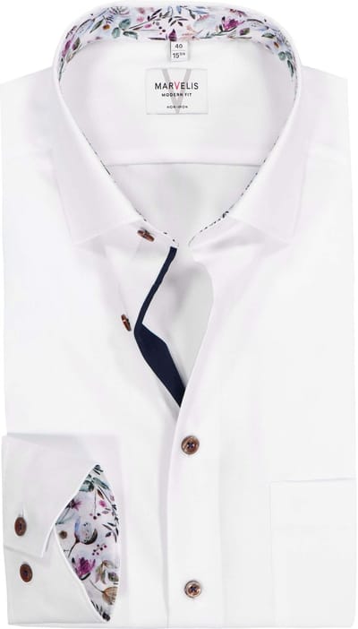 MARVELIS modern fit overhemd - mouwlengte 7 - fil a fil - wit - Strijkvrij - Boordmaat: 39 (EU maat: M)