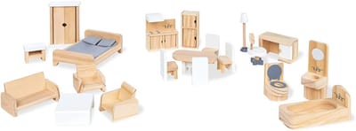 Poppenhuis Meubels - Poppenhuis Accessoires - Poppenhuis Inrichten - 20 Delige Set - Schaal 1:12 - Naturel Wit