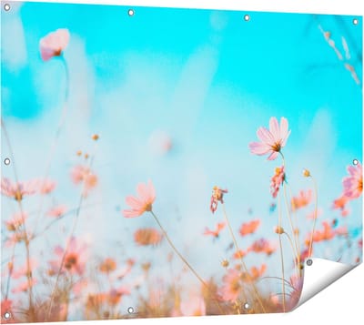 Gards Tuinposter Paarse Kosmos Bloemen - 120x90 cm - Tuindoek - Tuindecoratie - Wanddecoratie buiten - Tuinschilderij