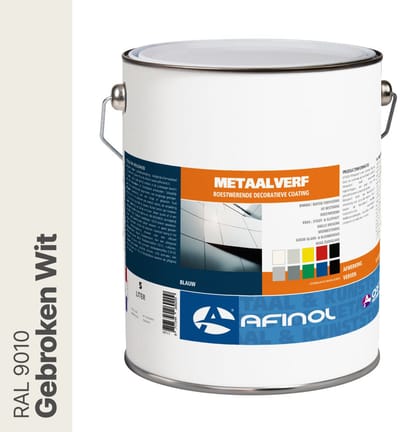 Afinol Metaalverf Gebroken Wit (RAL 9010) 5 liter - Metaal verf - Metaallak - Metaalverf buiten - Roestwerend - Stoot-, Kras- en Slijtvast - In meer dan 9.000 kleuren